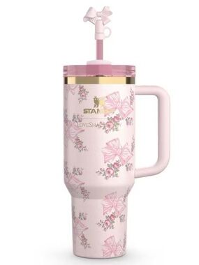 Stanley X LoveshackFancy FlowState Quencher H2.0 Tumbler 40 oz Pink Mink NIB